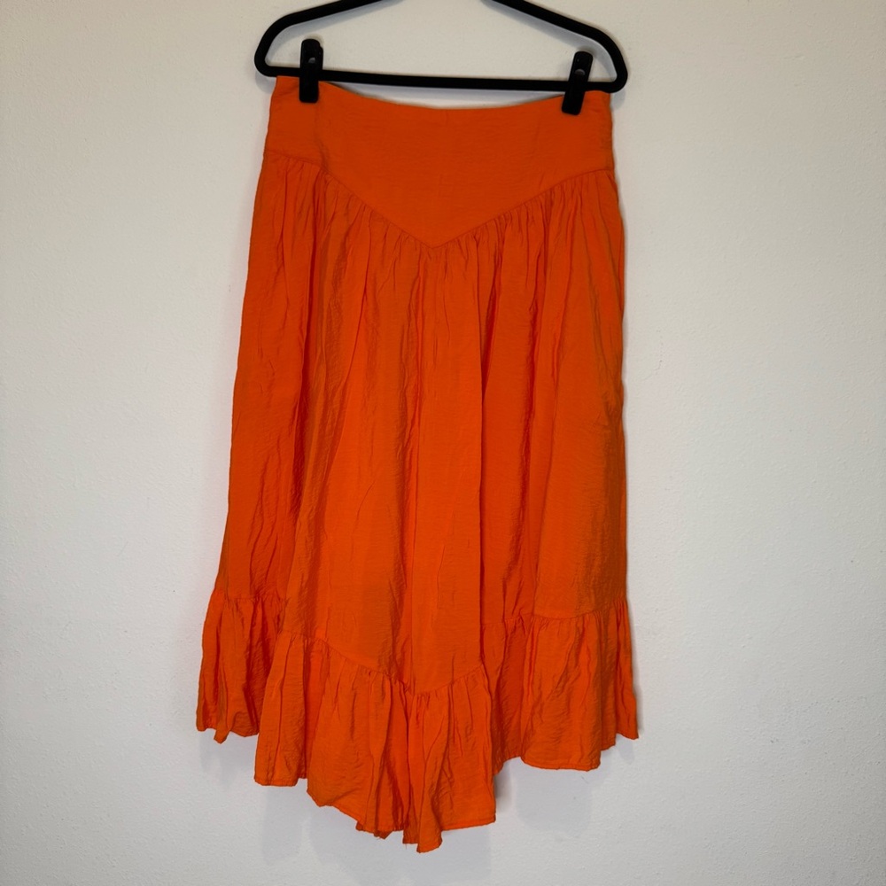 Anthropologie Orange Midi layered Skirt pockets Size Large